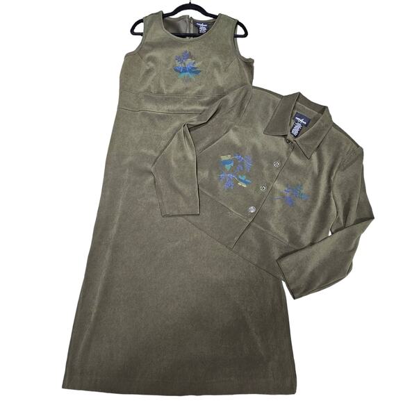 Vintage 90s Positive Attitude Womens 14 Petite Green Fall Maxi Dress Jacket Set - Picture 14 of 14